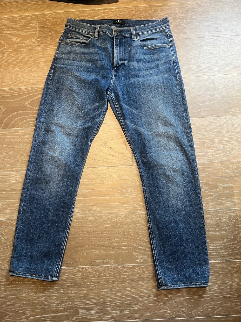 7 For All Mankind Men's Distressed Mid-Blue Slim Straight Jeans